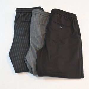Lot 3 Express Mx28 Brown Gray Stripe Check Drawstring Extra Slim Ankle Pants